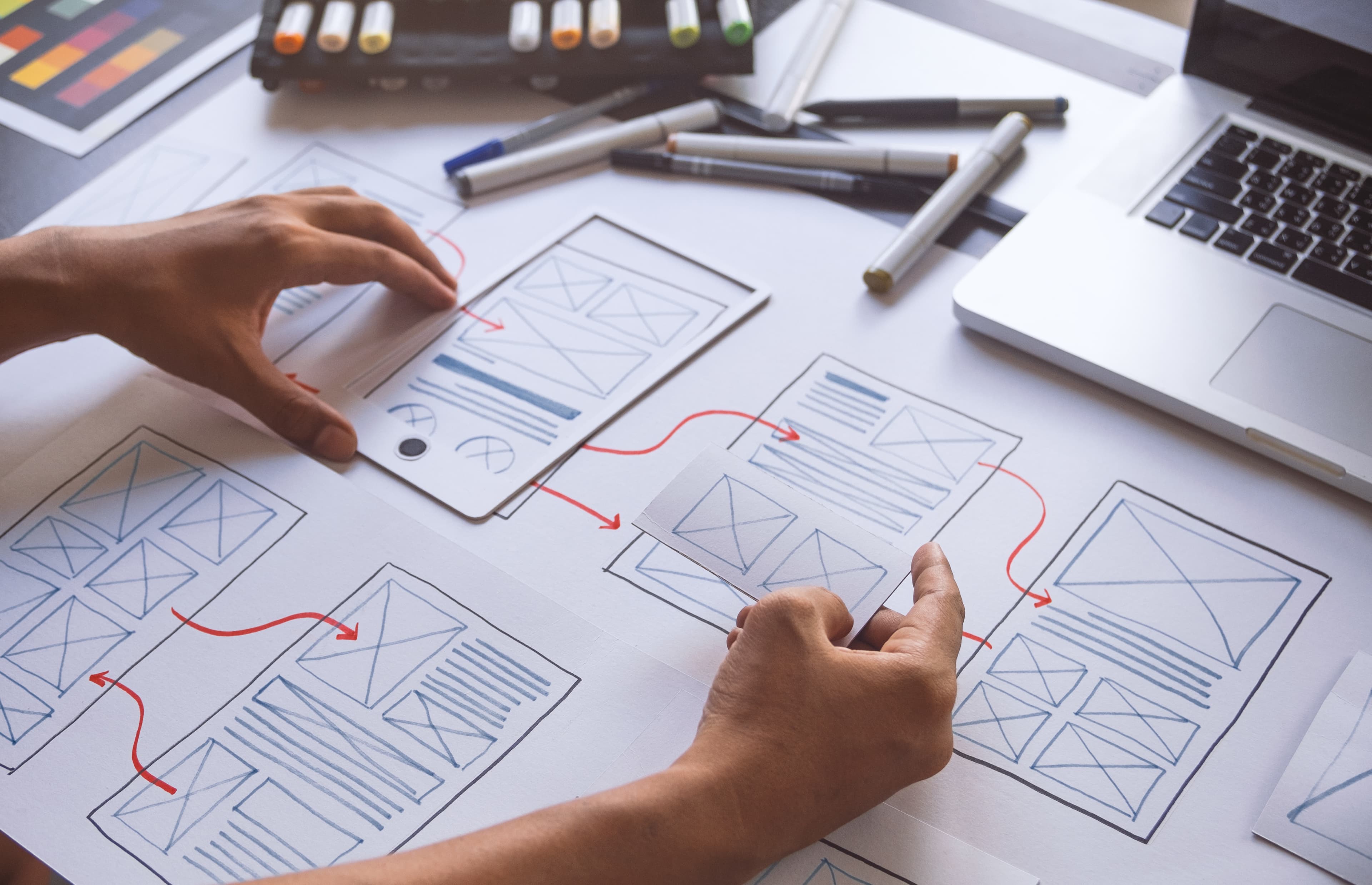 Designer working on a user interface wireframe